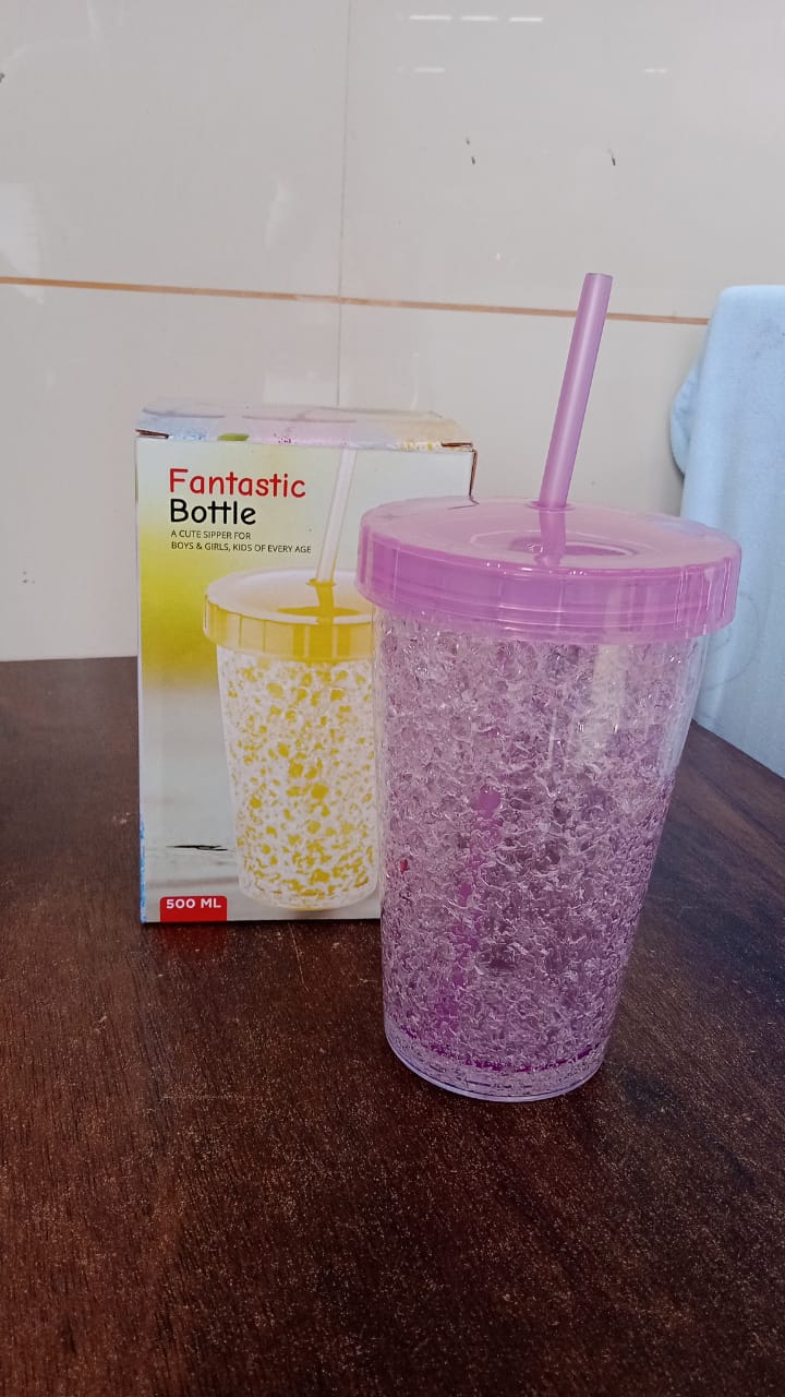 Plastic Reusable Sipper Tumbler with Lid and Straw (1 Pc / 500 ML / Mix Color / 1 Pc) - Springkart