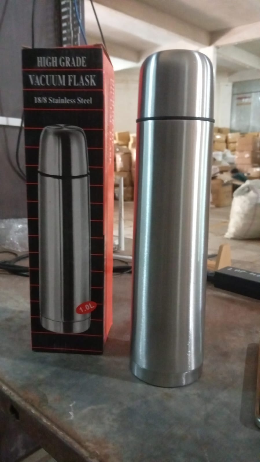 Vacuum Flask Without Cover, 18/8 Stainless Steel | Hot and Cold Water Bottle with Push-Down Lid | Double Walled Stainless Steel Bottle for Travel, Home, Office, School, Picnic (1000 ML / Without Cover) - Springkart