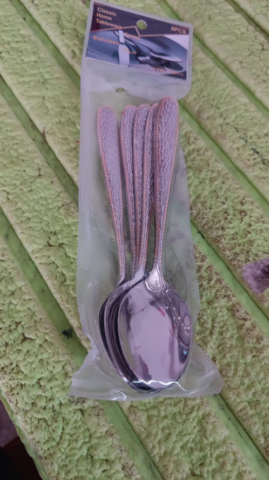 Stainless Steel Gold Bordered Textured Spoons Gold Plated Handle Set of 6 Pc - Springkart