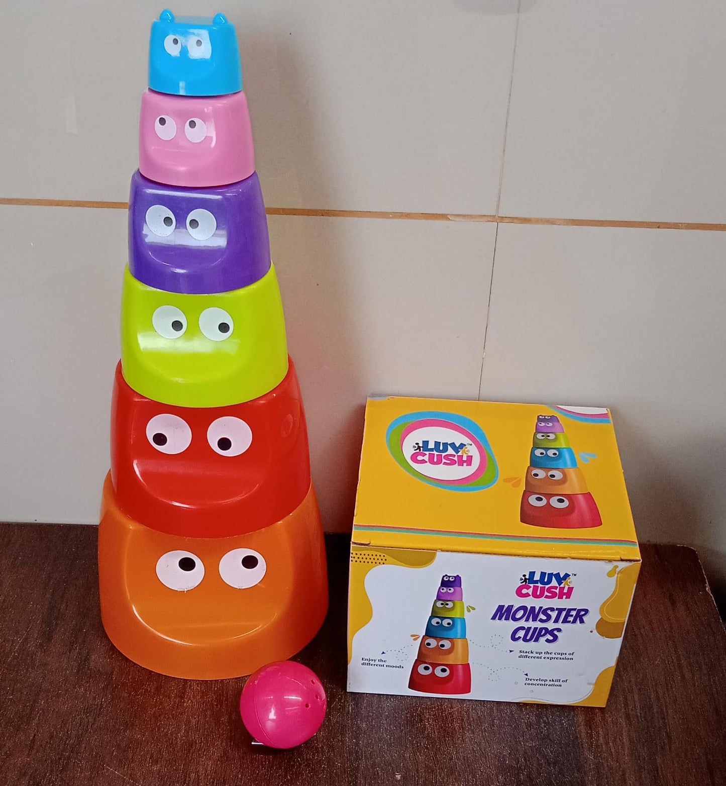 Monster Cups - Activity Toy for Babies 5+ Months Plastic Multicolor Infant & Preschool Toys Develops Motor & Reasoning Skills Birthday Gifts for Boys Girls Age 5+ Months Kids (1 Set) - Springkart