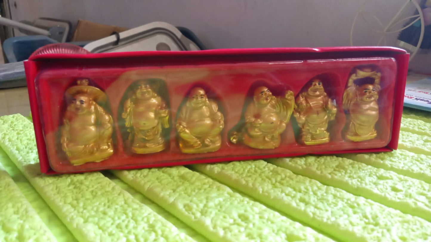 Golden Laughing Buddha Set Of Six Pieces Statue For Happiness, Wealth & Good luck Decor For Wealth and Success (6 Pcs Set) - Springkart
