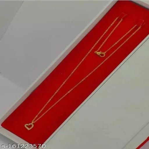 Gold Plated White And Black American Diamond And One Love Heart Pendant With Satari Chain Combo Of 3 Necklace Golden Chain Pendant for Women and Girls - Springkart
