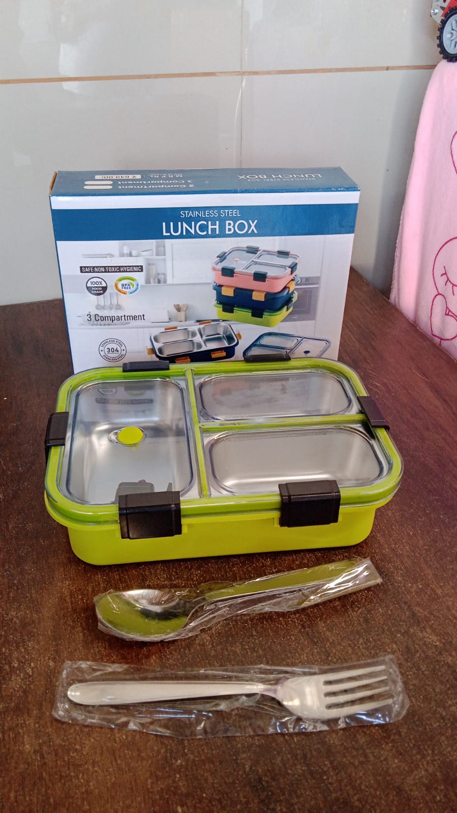 3 Compartment Transparent Stainless Steel Lunch Box for Kids, Tiffin Box, Lunch Box, Lunch Box for Kids, Insulated Lunch Box, Lunch Box for Office Women and Men, Stainless Steel Tiffin Box for Boys, Girls, School Office (Multi Color) - Springkart