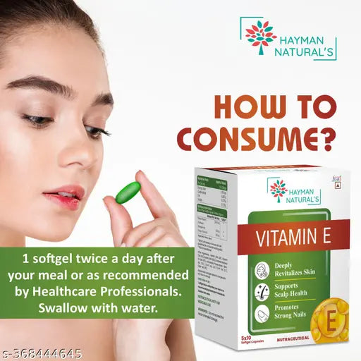 Vitamin E for Face and Hair, Antioxidant Support and Immunity Booster,Controls Wrinkling,Pack of 50 Capsules - Springkart