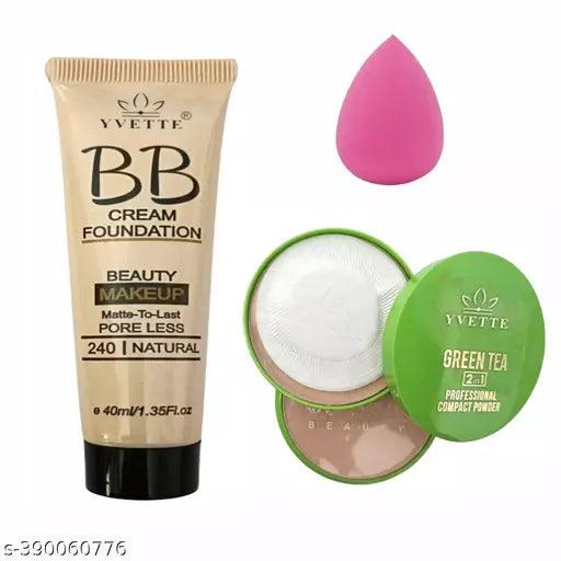 BB Cream Foundation, 2 in 1 Green Tea Pressed Compact Powder and Puff - Springkart