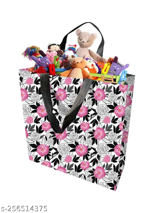 Laminated Printed Carry Bags For Shopping with Handles (Multicolors, 12 x 4 x 13 Inches) -Eco friendly material & Paper, Pack of 6 - Springkart