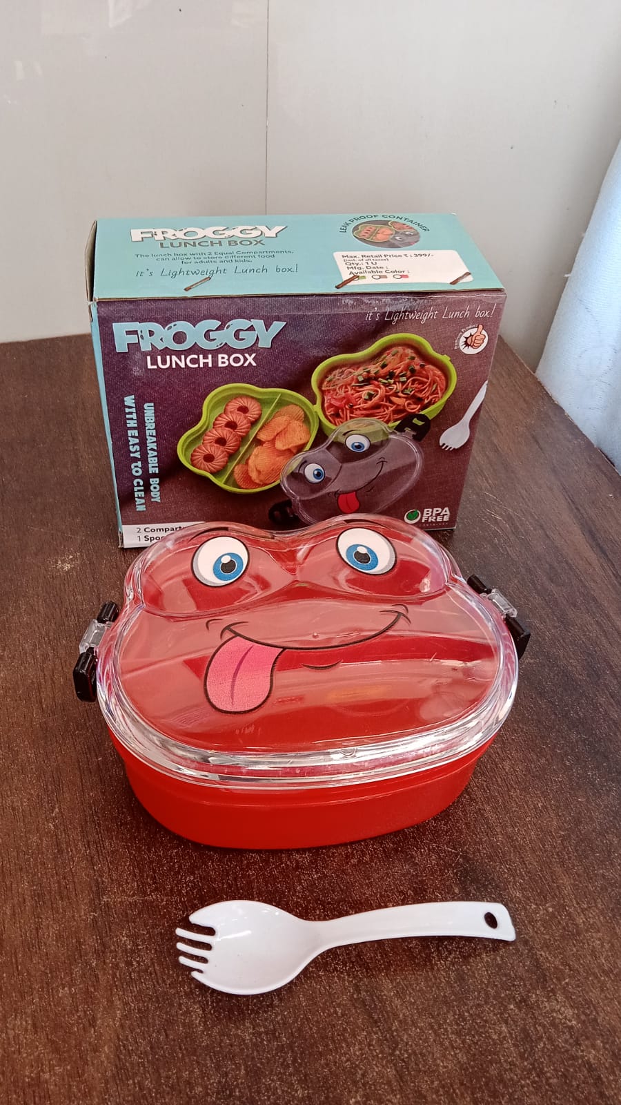 Double Layer Froggy Shape Lunch Box with Spoon (1 Pc / Mix Color) - Springkart