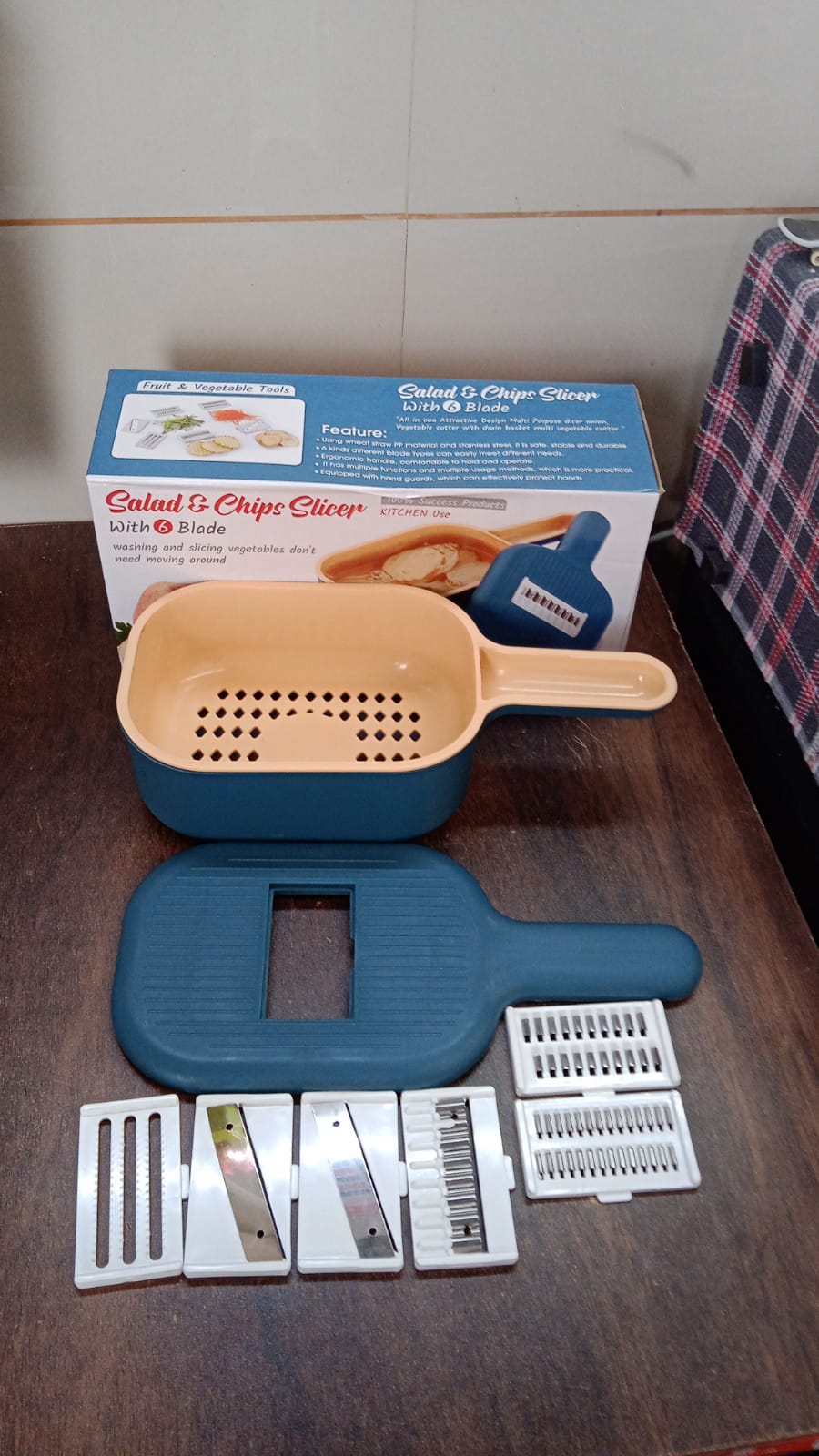 Vegetable Slicer Cutter - 6 Blades Kitchen Accessories, Tools & Appliances with Container & Handle (1 Set) - Springkart