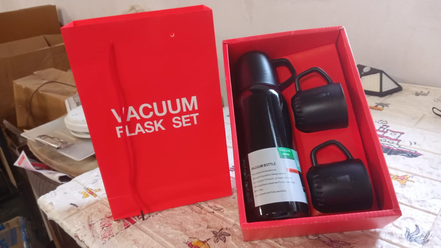 Vacuum Flask Set Stainless Steel Thermos With 3 Cup Creative Gift Set With Cover Handle Portable Car Water Bottle Set (Approx 500ml) - Springkart