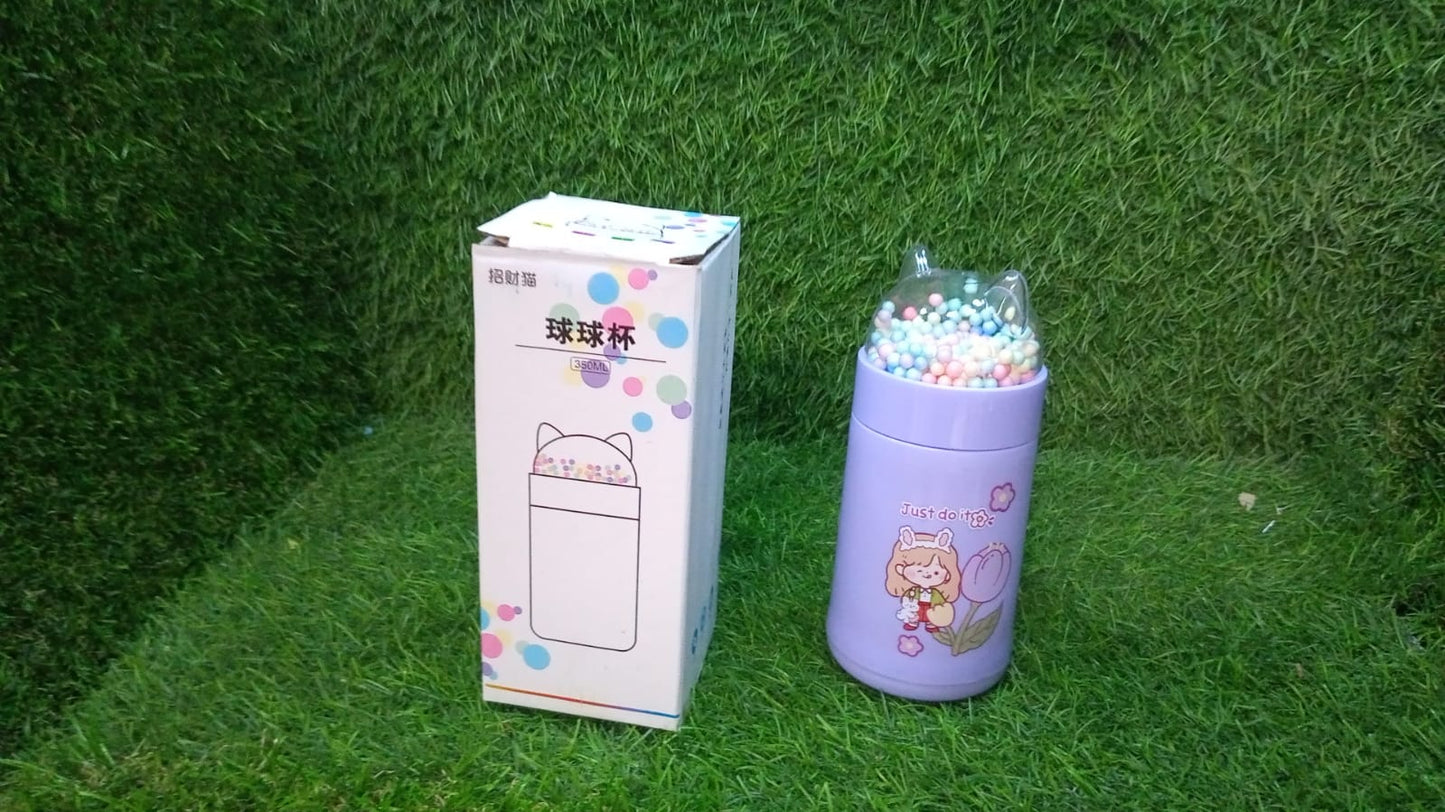 Girl Glass Water Bottle for School with Kid Sparkle Strap Cat Lid Sequins Glitter Glass Cup Birthday Gift Children 350ml (MOQ :- 75 pc) - Springkart
