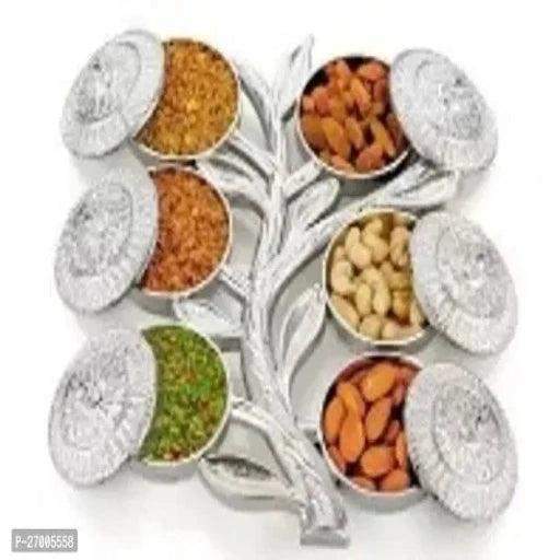 Multipurpose Tree Shape 6 Section Royal Design Silver Storage Dry Fruit Tray /Gift Box / Dry Fruits Box (Pack Of 1) - Springkart