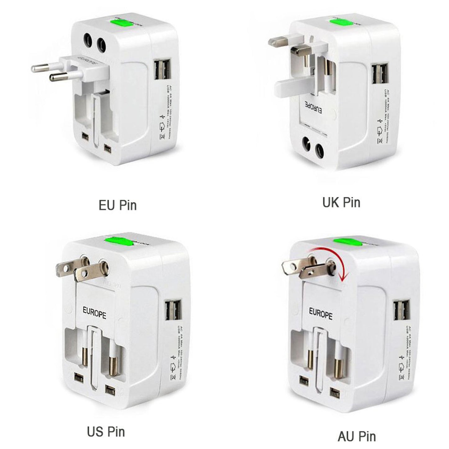 12671 All-in-one Universal Worldwide Travelling Ac Adaptor Plug (Au Uk Us Eu) International Power Charger Electric Usb Power Plug Socket Adapter Converter (1 Pc) - Springkart
