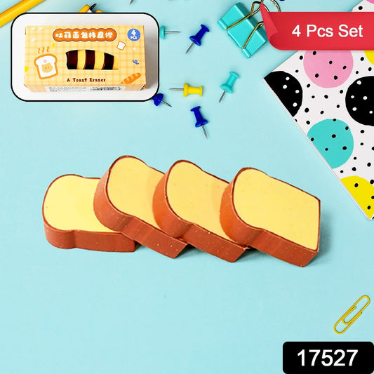 3D Toast Bread Shape Eraser for Kids, Cartoons Erasers Toast Bread Erasers Bread Shaped Eraser for Students, Gift, Cute Fun Food Erasers for School Classroom, Stationery for Boys & Girls (4 Pcs Set) - Springkart