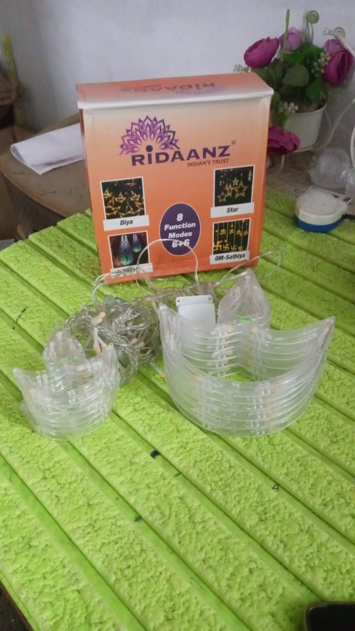 12 Diya Curtain String Lights, Window Curtain Lights with 8 Flashing Modes Decoration Light (White Color) - Springkart