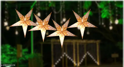 Beautiful Hanging Star for Christmas, New Year Golden Color Hanging Star 12Inch Pack of 4 - Springkart
