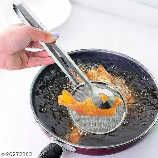 Multi-Functional 2 in 1 Stainless Steel Fry Tool Filter Spoon Snack Strainer with Clip - Springkart