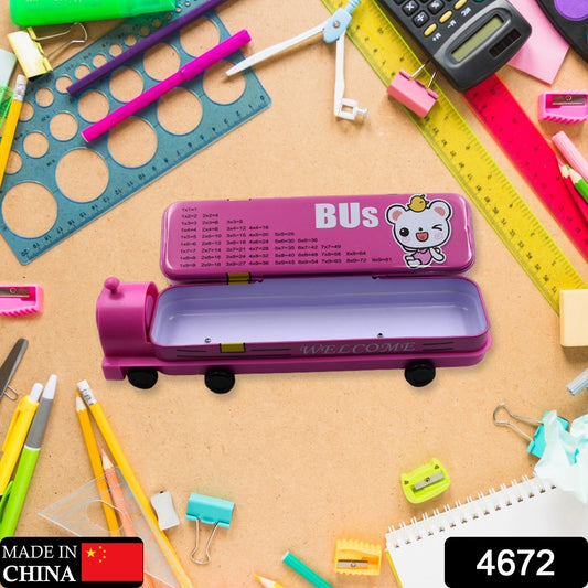 Double Decker Magic Bus Compass 2 Layer Metal Bus Compass Case with Movable Wheels & Sharpener Bus Shape with Tiers Metal Box for Kids Birthday Party - Springkart