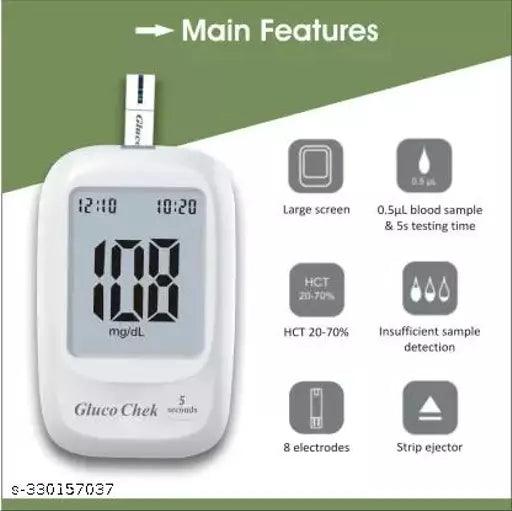 Gluco Chek 5 Seconds Blood Glucose Sugar Testing Monitor Machine with 25 Strips Glucometer (White) - Springkart