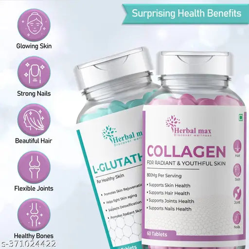 Herbal max Collagen & Glutathione Tablet for Skin Whitening -Supplement for Men & Women ā 120 Tablet Combo 2 - Springkart