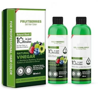 sivika Fruitberries Natural Black Long Lasting Professional Gel hair Color (500ml x 2) , Black