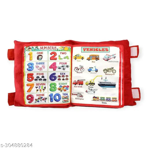 Kid's Learning Cotton Pillow Cum Book with English and Hindi Velvet Cushion Book, (Red) - Springkart