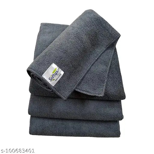 Vehicle Cleaning SOFTSPUN Microfiber Cloth - 4 pcs - 40x40 cms - 340 GSM Grey - Springkart