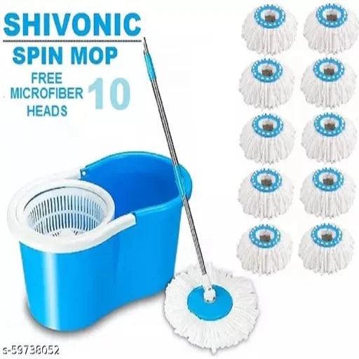Magic Dry Bucket Mop - 360 Degree Self Spin Wringing for Home & Office Floor Mop Set (Free Microfiber 10 heads) - Springkart