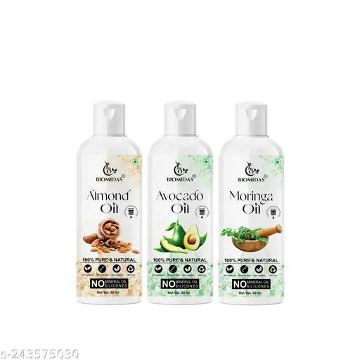 Biomidas 100% Pure Almond Oil & Blackseed Oil & Moringa Oil 60ML Combo (Pack Of 3)