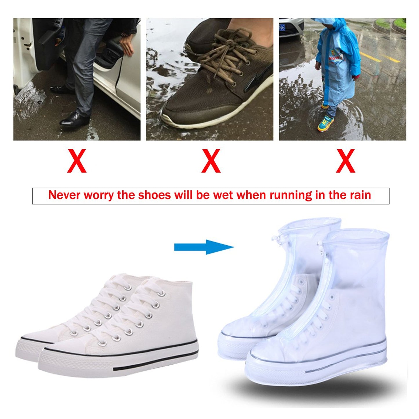 4541 Plastic Shoes Cover Reusable Anti-slip Boots Zippered Overshoes Covers Pink Transparent Waterproof Snow Rain Boots For Kidsadult Shoes For Rainy Season (L Size1 Pairs) - Springkart