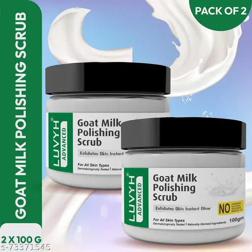 Luvyh Goat Milk Polishing Scrub (100g) for Skin exfoliating Instant Glow, Fairness for All Skin Types No Parabens, No Mineral Oil, No Sulphate, No Silicone