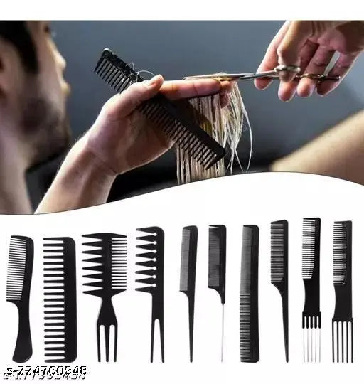 Professional Hair Combs Salon Styling Tools Comb Kangi for smooth hair Styling Comb Kit (Set 10 Piece) (Black) - Springkart