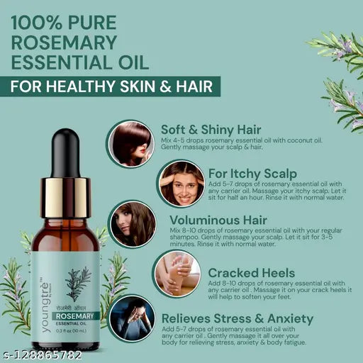 Youngtre Rosemary Essential Oil 100% Pure & Therapeutic Grade for Healthy Hair Growth (10ml Each Pack of 2) 20ML - Springkart