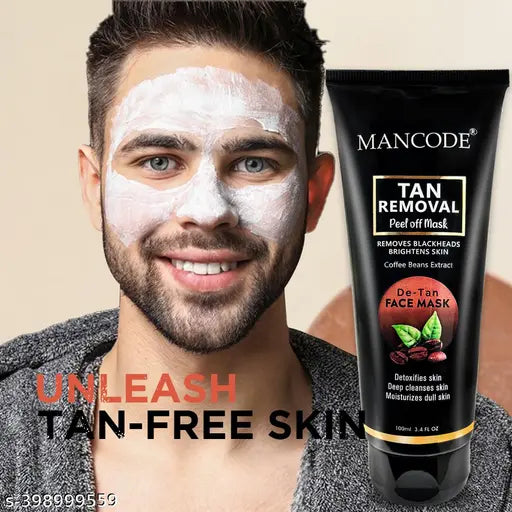 Mancode De-Tan Peel off Face Mask for Men and Women 100ml | Coffee Extract to Remove Tan & Deep Cleansing Exfoliator Peel Mask for Face, Defeat Blackheads & Whiteheads, De-Tan Face Peel of Mask for Glowing Skin and White & Brighten Skin