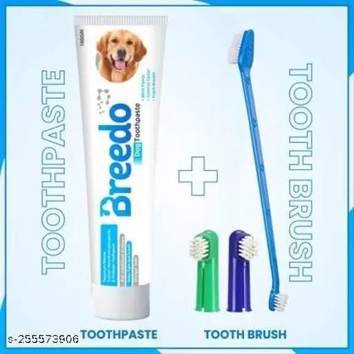 Breedo Cool Mint Toothpaste and 3Pcs Pet Toothbrush Combo for Dogs - 100g | Pet Toothbrush (For Dogs, Cat, Hampster, All Other Pets) - Springkart