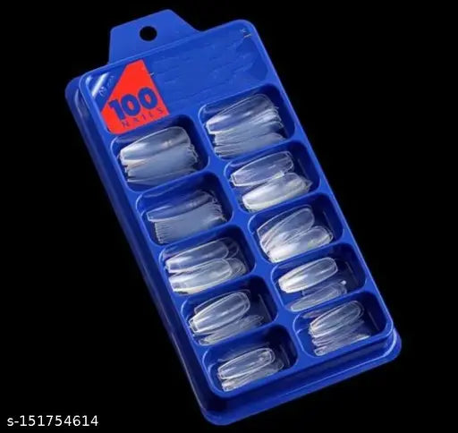 Set Of 200Pc (white+ transparent) Professional/Personal Reusable French Long Acrylic False Fake Nails, Fake Nail Tips(100+100 pcs.) - Springkart
