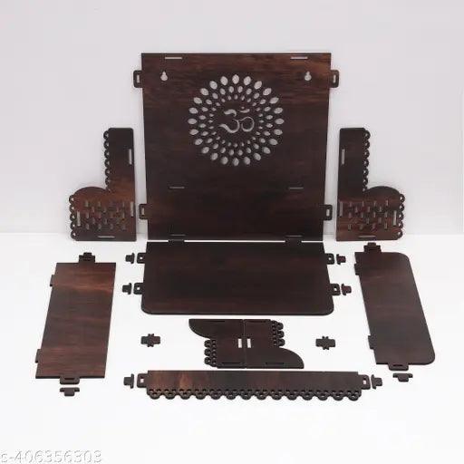 Elegant Handcrafted Wooden Wall Mounted Puja Shelf with Om Design - Traditional Home Temple & Decor - Springkart