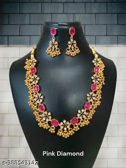 Jewellery(Gold Plated Green-Pink Diamond),choker,necklace,jewellery set - Springkart