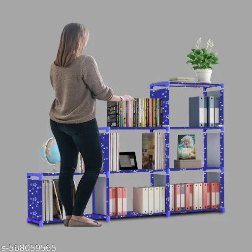 Xcentex - 9 Shelf Book shelf Almirah - Foldable, Collapsible & Portable bookshelf, Showcase bookstand Rack, open wardrobe