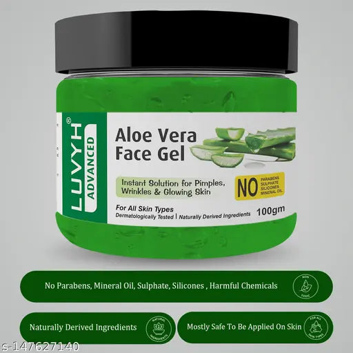 Pure and Organic Aloe Vera Extract Facial Gel for Skin Whitening, Face Moisturizing used for Face, Body, and Hair. It gives Over Night Glow, Extra Shine to hairs. Face Care Gel, Skin Care Gel, Hair Mask, Sunscreen, It helps in fighting Sunburn, Acne Aloev