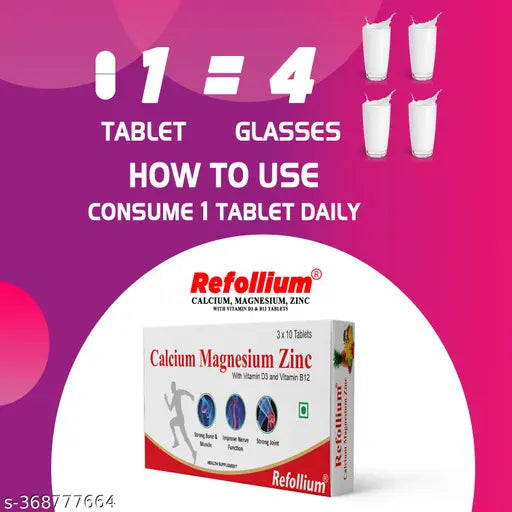 Calcium Supplement 1000mg with Vitamin D3, Magnesium, Zinc & Vitamin B 12 For Men & Women/ For Immunity, Bone & Joint Support - 30 N - Springkart