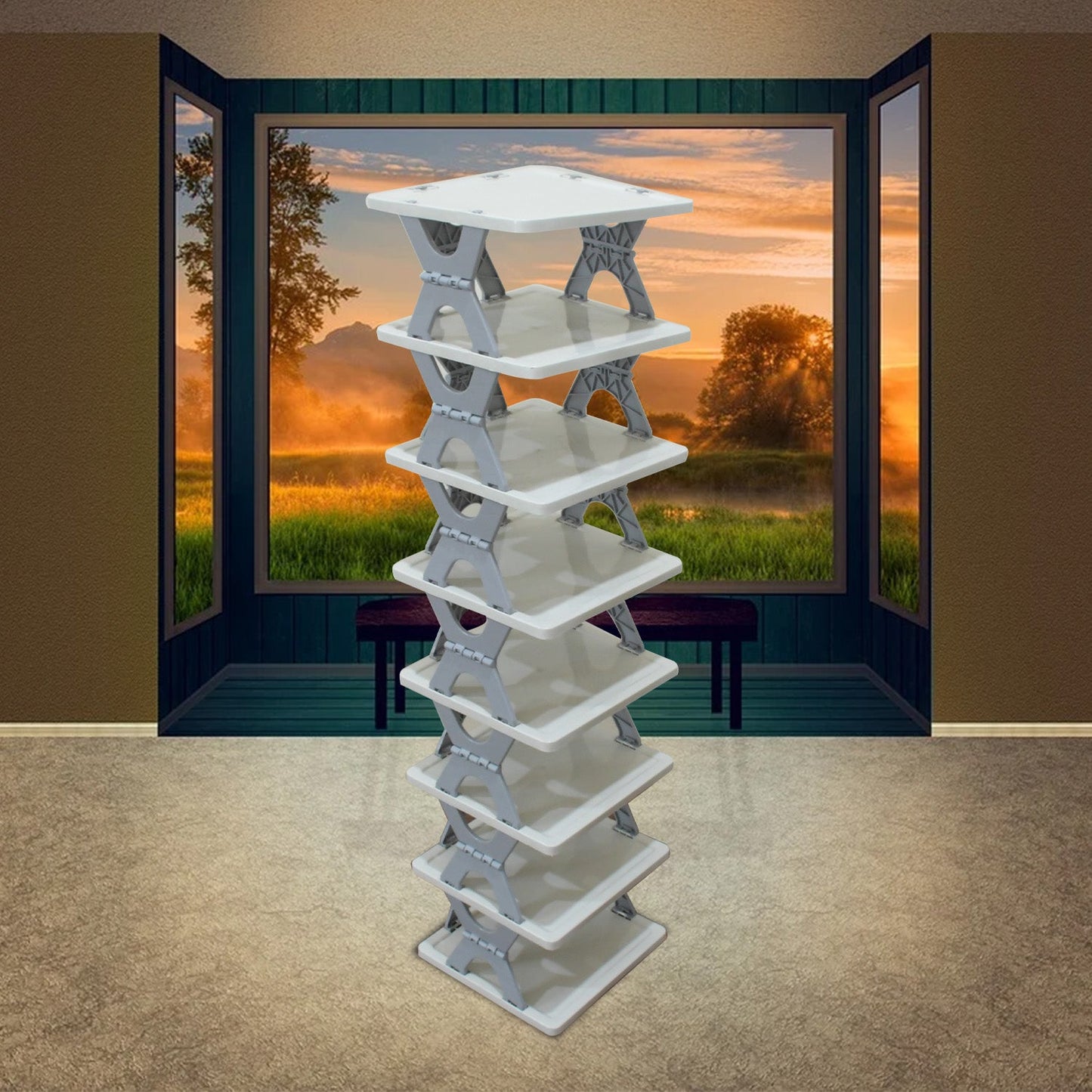 Foldable Shoe Rack (1 Pc, 8 Layers): Space-Saving, Entryway Storage - Springkart