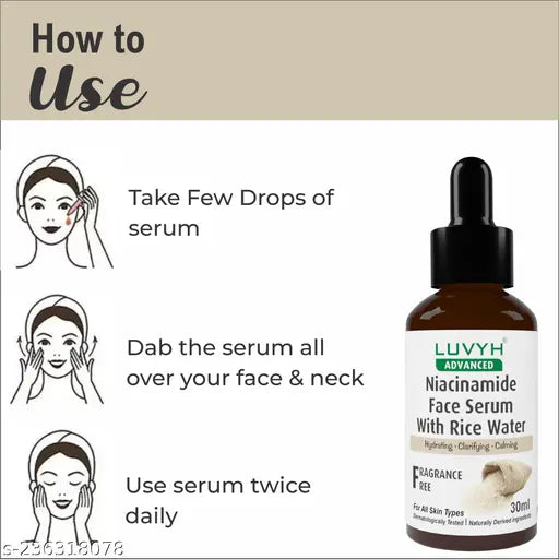 Luvyh Niacinamide Face Serum with Rice Water | Vitamin B3 with Japanese Fermented Rice Water | For Clear, Blemish-Free, Bright Skin | Suits All Skin Types | Fragrance-Free 30ml