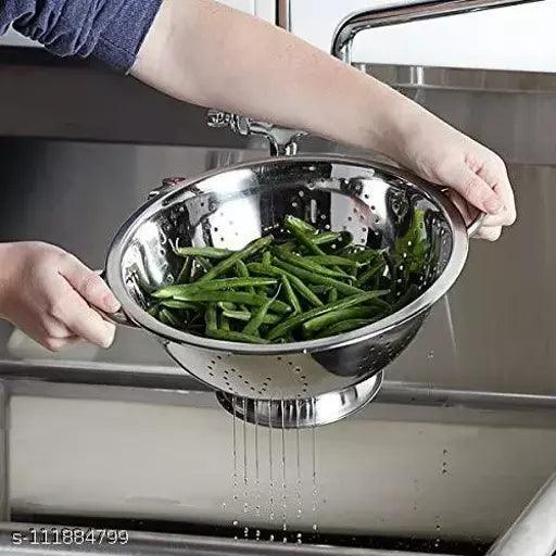 Rich Quality Stainless Steel Colander Strainer Bowl 24Cm - Springkart
