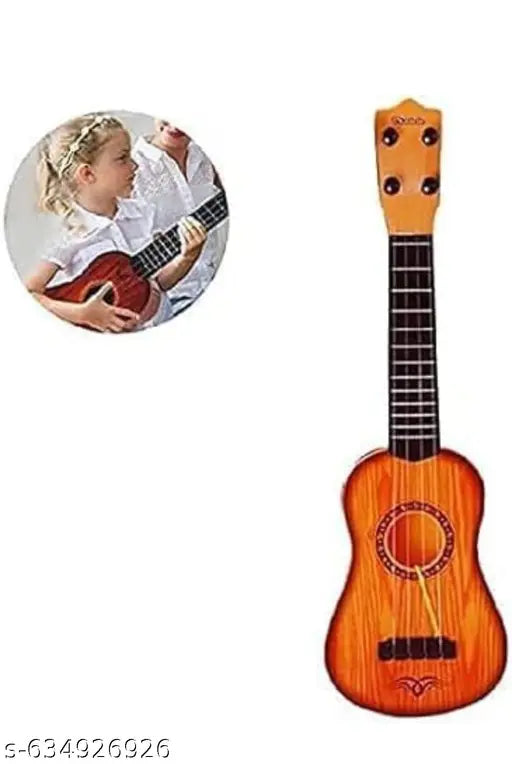 Olifin Light Golden Wooden Colour 4-String Acoustic Guitar Musical Instrument Learning Toy for Kids Mini Guitar Toy(17 Inches)