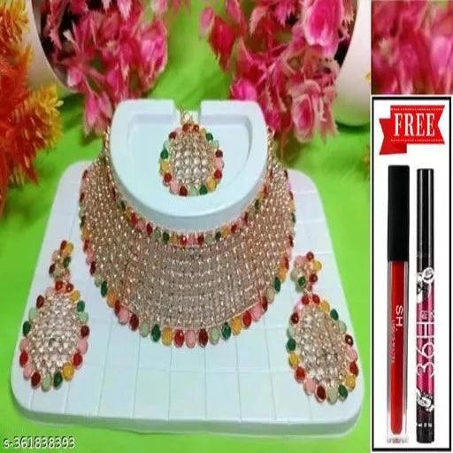 Kajal Multi Choker With Free Lipstick & Eyeliner - Springkart