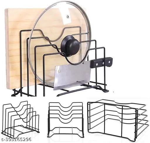 Multifuntion Kitchen Cabinet Organizer Rack: Pots, Pans, Lids, Cutting Boards & Utensils