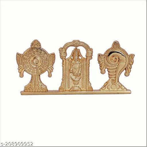 Tirupati Balaji Symbol Stand Shankh Chakra Gold Plating Diwali Gift - Springkart