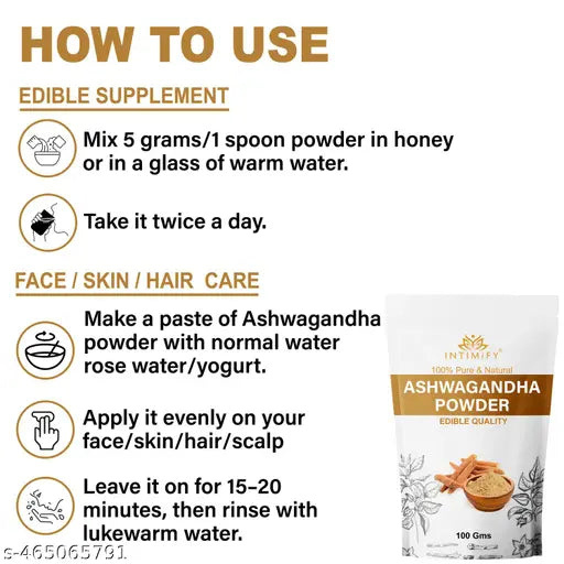 Ashwagandha Powder | Immunity Booster | Ashwagandha Powder Churna | Helps Enhance Strength, Stamina & Energy | Drink | Eating | Skin | Skin Brightening | Stress Relief - Pack of 3