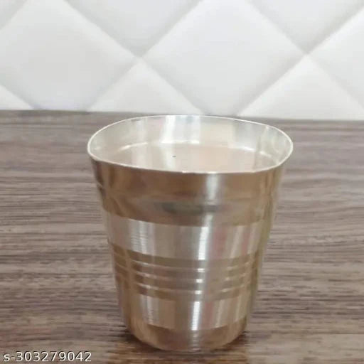 German Silver Glass , Bowl , Plate For Serving/Pooja - 270 Grams - Springkart