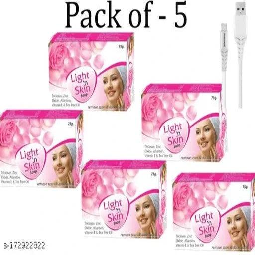Light & Skin Whitining Soap For Remove Scar & Dark Spot + USB Cable Free 75gm x 5 - Springkart